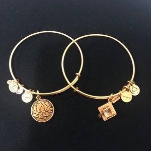 Alex and Ani dangling copper dangling bracelets.